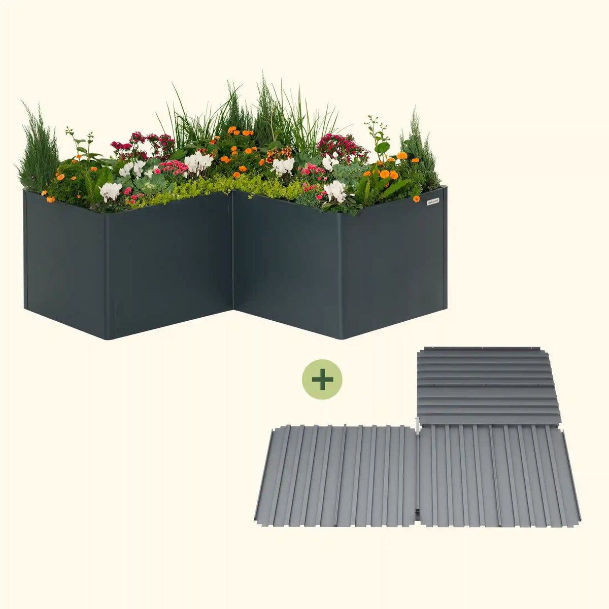 32" Extra Tall Modern Pro 83" x 83" L Shape Metal Raised Garden Bed - Midnight Blue - With Intermediate Floor