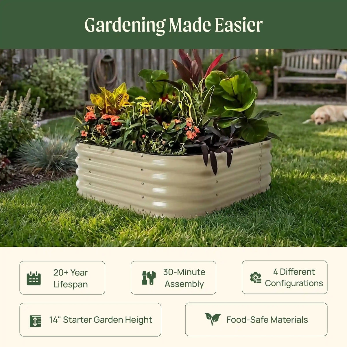 14" Tall 4 In 1 Small Modular Metal Raised Garden Bed Kit