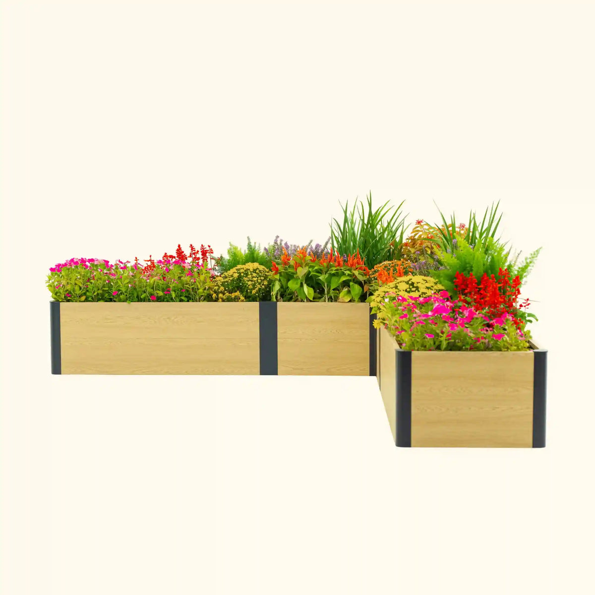16" Tall Woodgrain 8' x 8' L-Shaped Metal Raised Garden Bed