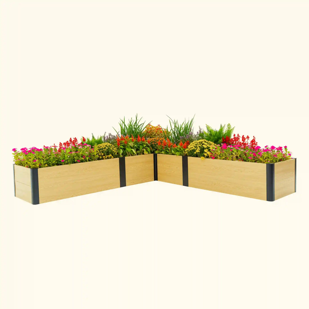 16" Tall Woodgrain 8' x 8' L-Shaped Metal Raised Garden Bed