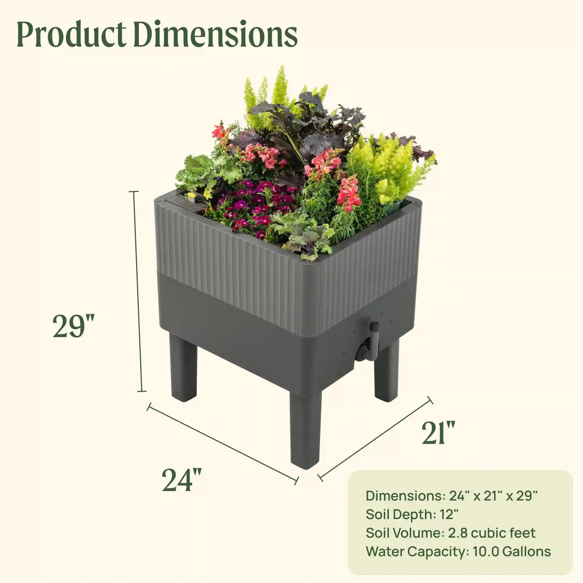 EZCube Self-Watering Planter 21" x 24" Elevated - Fog Gray