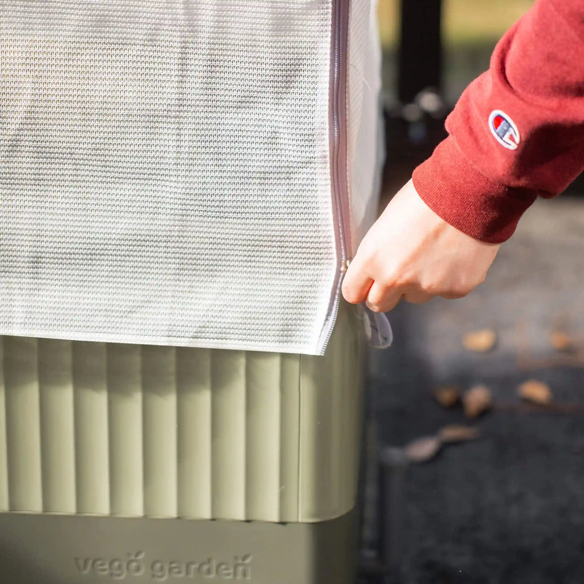 EZCube Self-Watering Planter 21" x 24" Elevated - Sage Green & EZCube Mesh Cover System Bundle