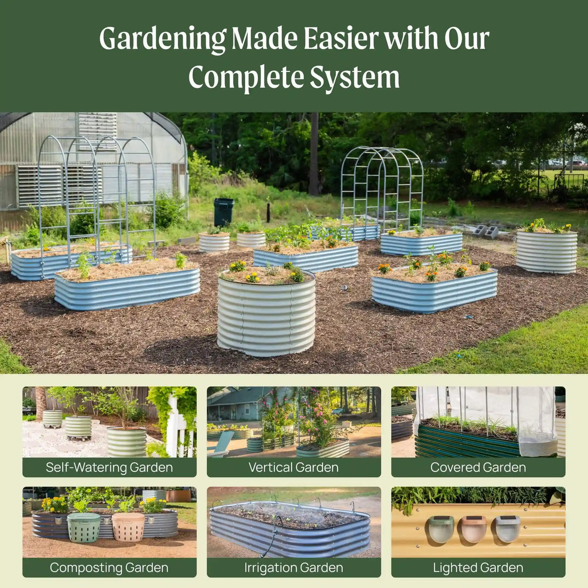 4-Pack 32" Extra Tall 10 In 1 Jumbo Modular Metal Raised Garden Bed Kit