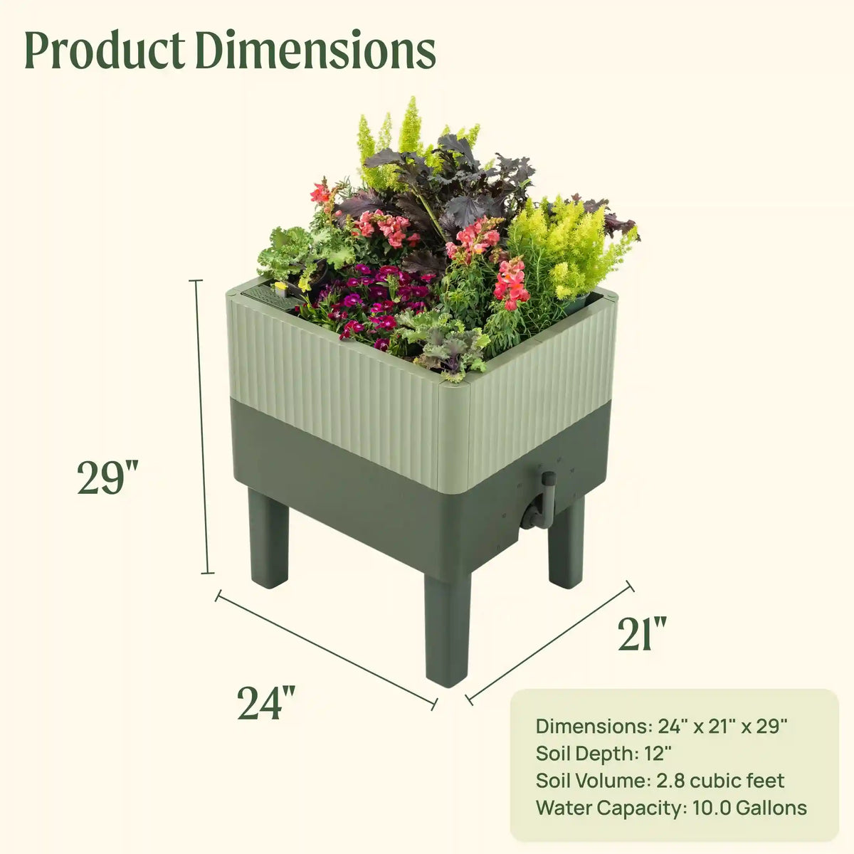 EZCube Self-Watering Planter 21" x 24" Elevated - Sage Green