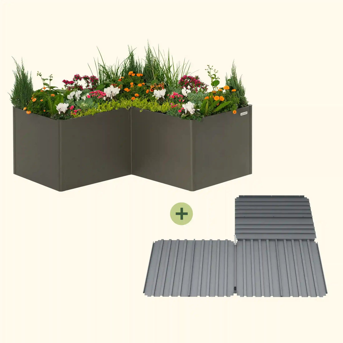 32" Extra Tall Modern Pro 83" x 83" L Shape Metal Raised Garden Bed - Urban Charcoal - With Intermediate Floor